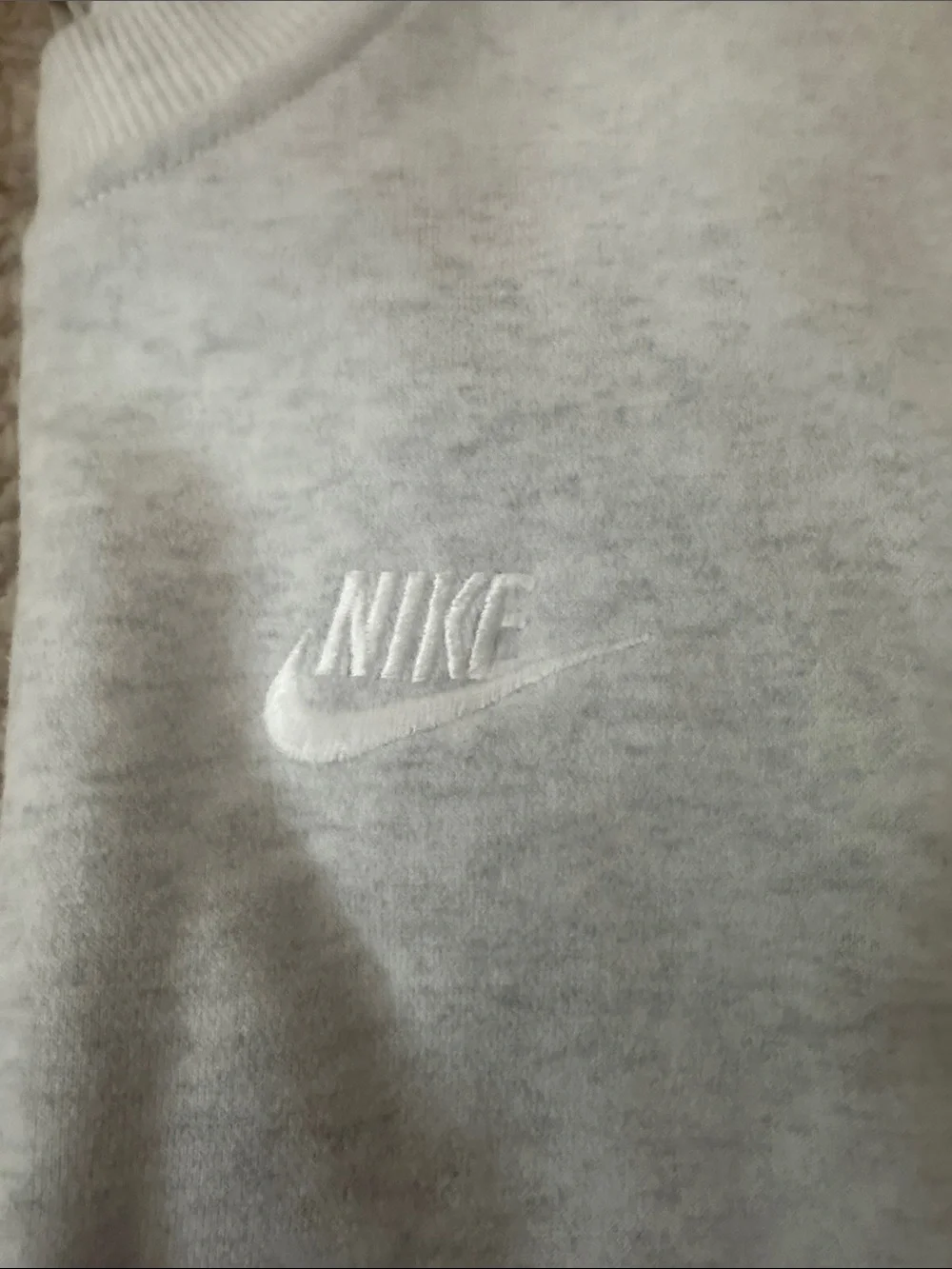 Nike Light Grey Crewneck Sweatshirt with Embroidered Logo